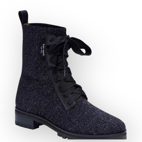 Kate Spade Merigue Knit Combat Boot Lace Up in Black/Silver - Picture 2 of 5